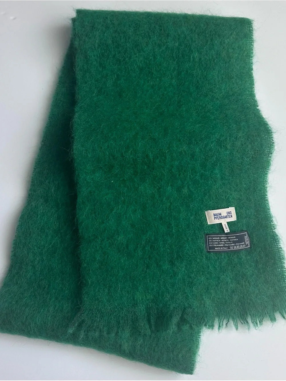 Baum Und Pferdgarten Scarf Wrap Green‎ Mohair Wool Alpaca 11” X 80” Italy